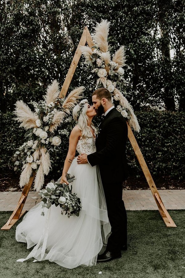 Bohemian Triangle Wedding Arch with Pampas Grass Details