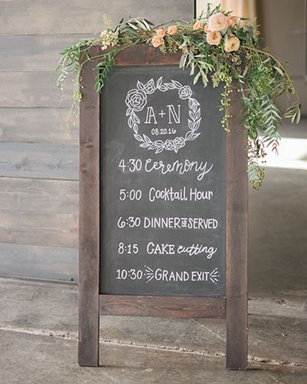 Folding Sandwich Board Chalk Sign with wedding day timeline