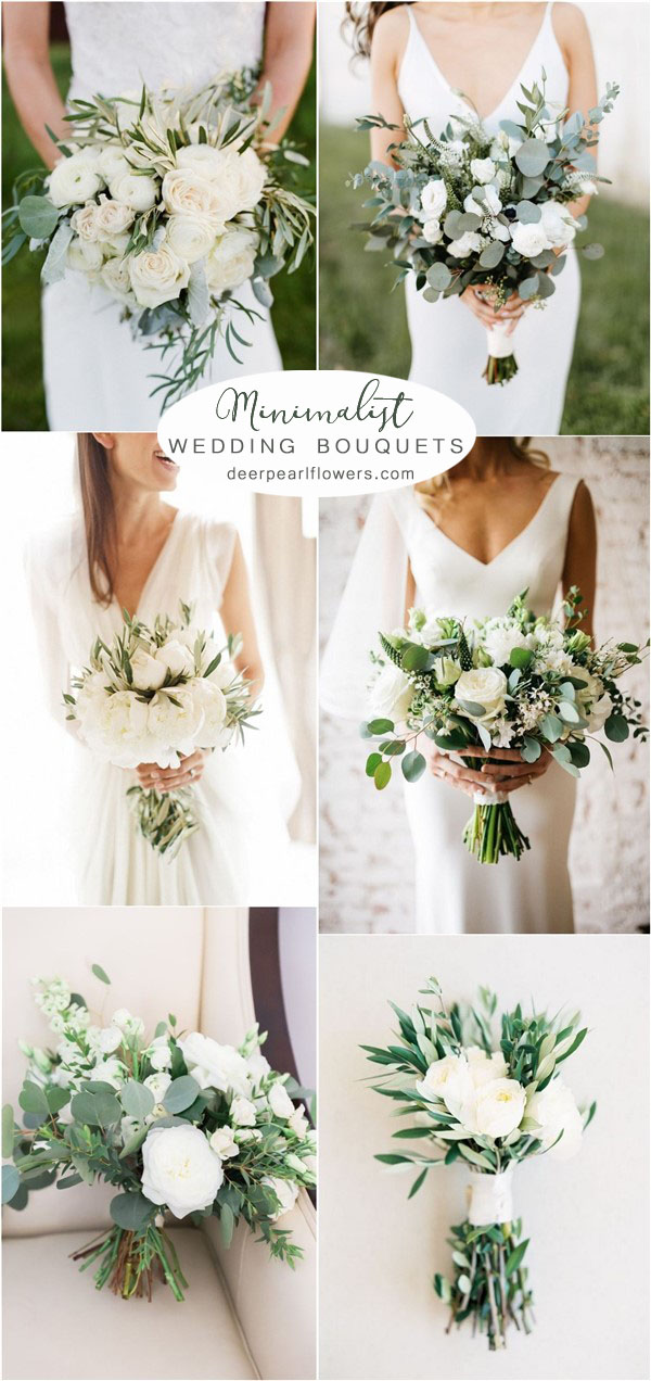 Greenery Olive Leaves Eucalyptus and White Flowers Wedding Bouquets