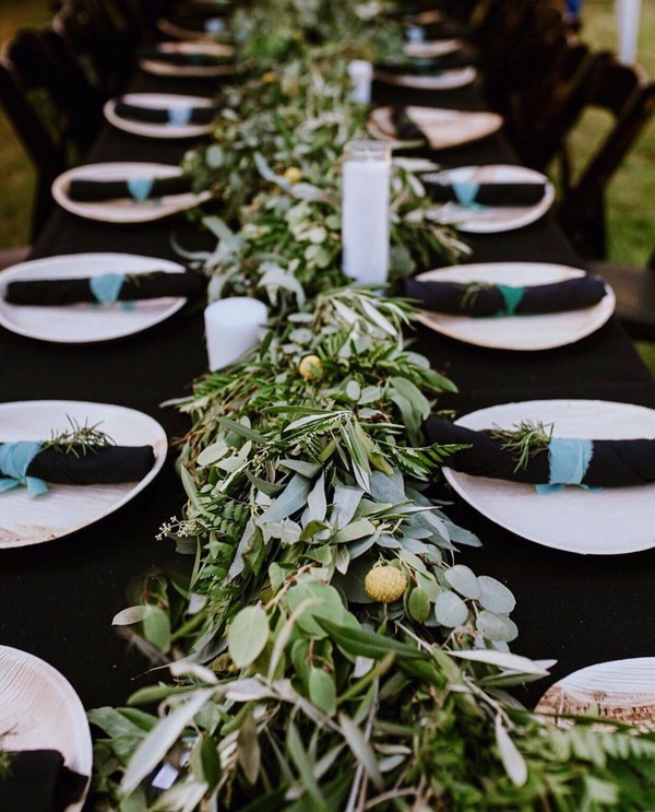 Greenery and Black Wedding Table Decor