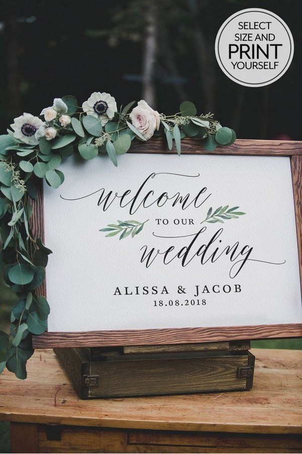 Top 16 Modern Minimalist Wedding Welcome Signs 10 Greenery seeded eucalyptus wedding sign
