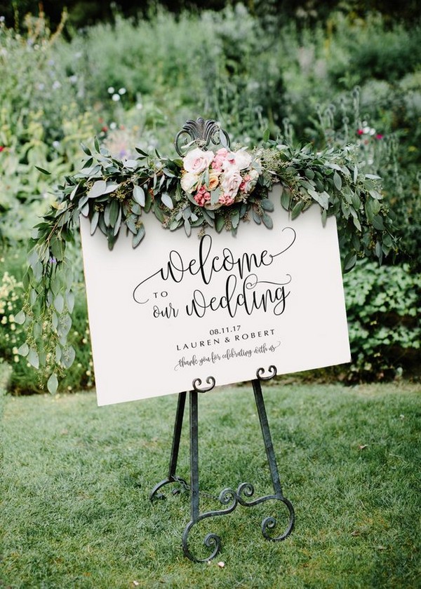 Greenery seeded eucalyptus welcome wedding sign