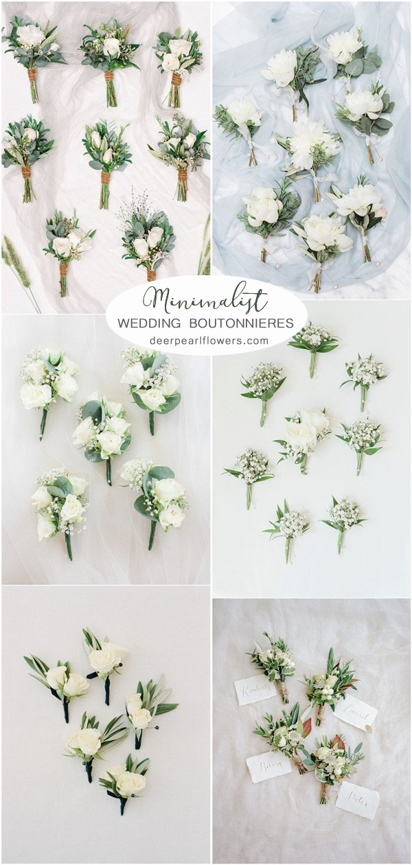 Minimalist greenery wedding boutonnieres