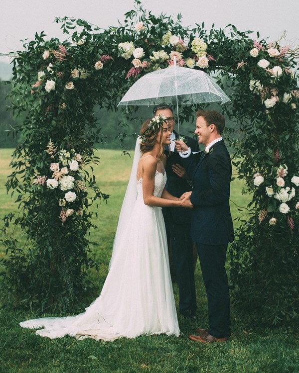 Rainy Day Wedding Photos with Umbrella