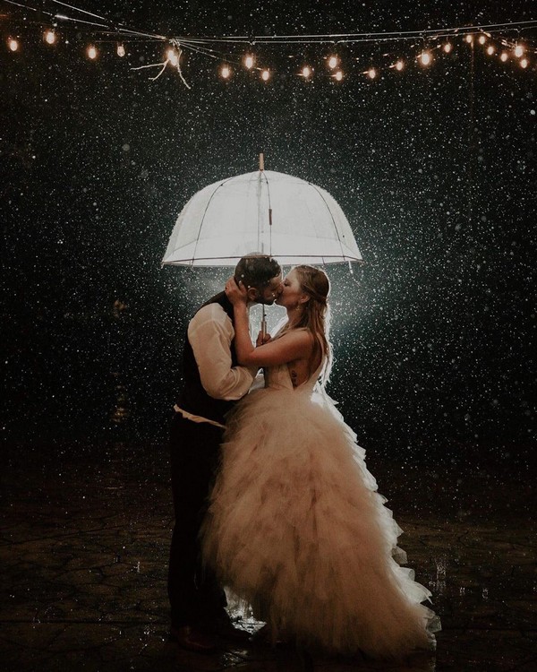 Rainy Day Wedding Photos with Umbrella