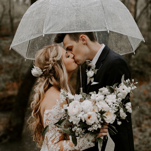 Rainy Day Wedding Photos with Umbrella