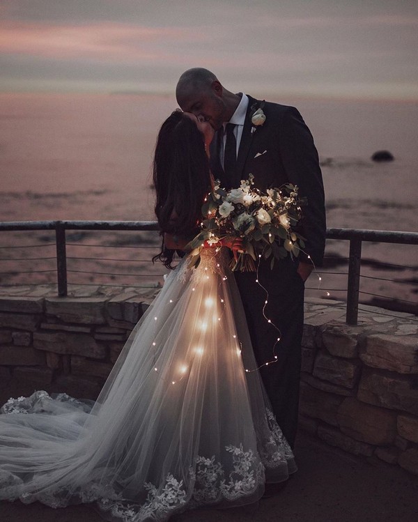 Romantic wedding photos with lights 