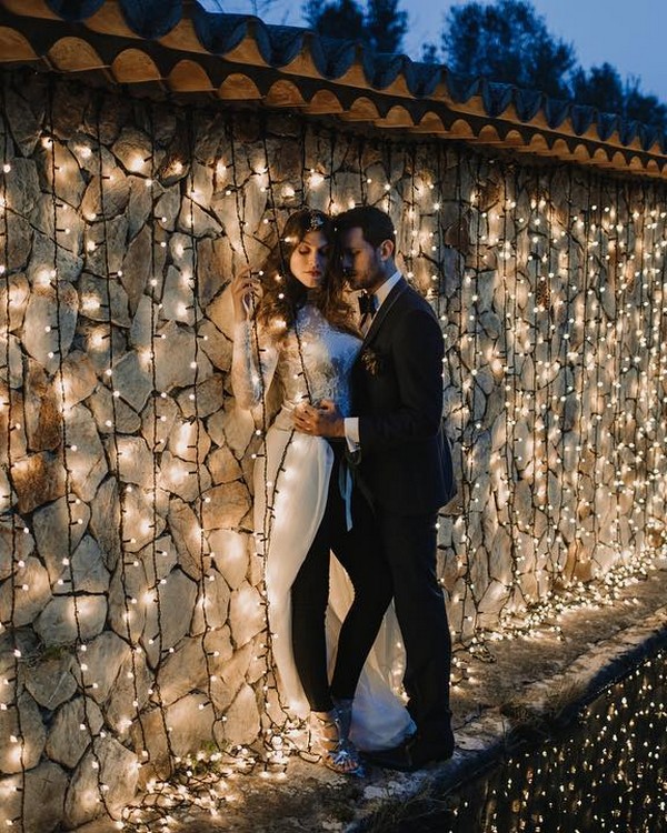 Romantic wedding photos with lights 