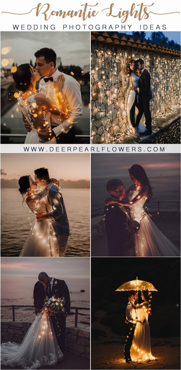 Romantic wedding photos with lights
