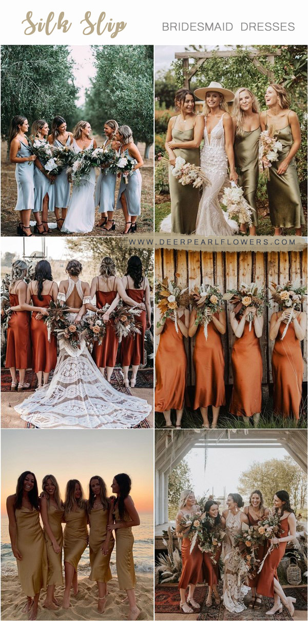Top 10 Bridesmaid Dress Colors and Trends for 2025 4 Silk slip bridesmaid dress trends and ideas
