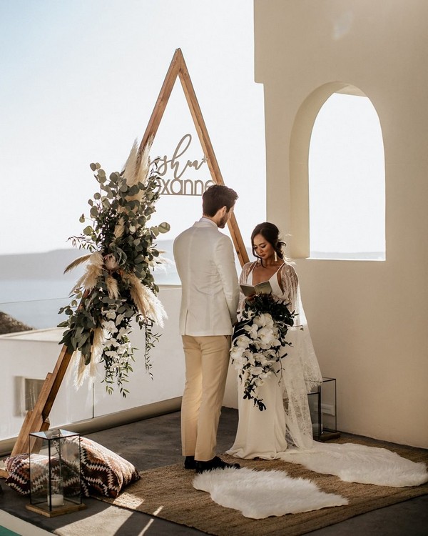 Triangle Wedding Arch with Pampas Grass and Greenery