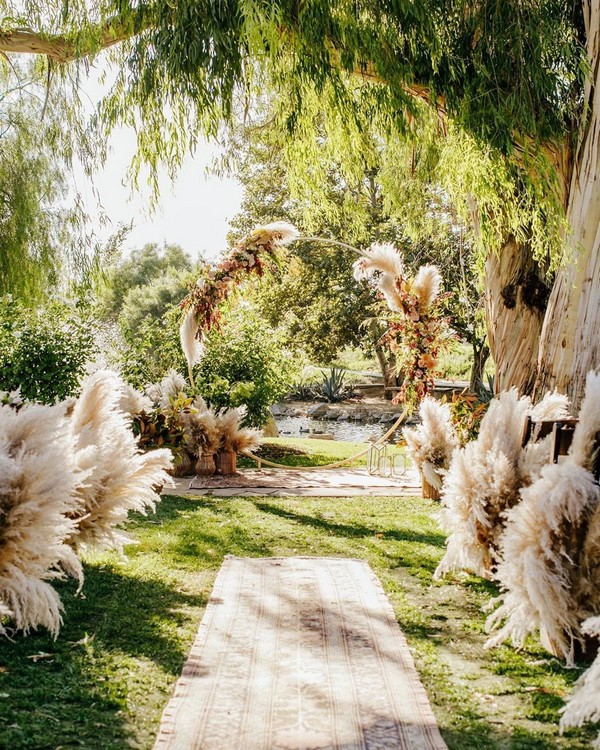 backyard pampas grass wedding ceremony decor idea