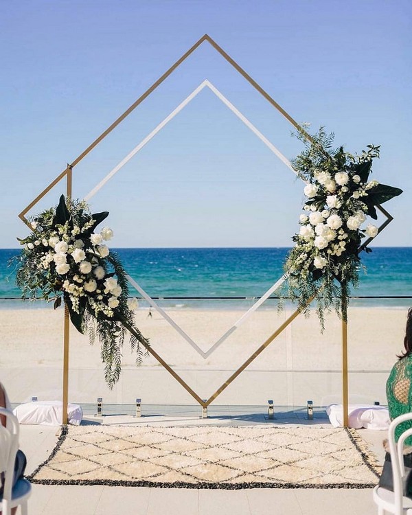 beach greenery square geometric wedding backdrop