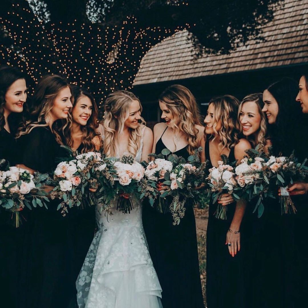 green and black bridesmaid dresses