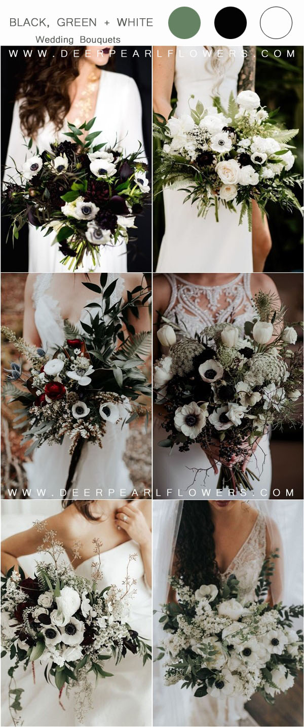 black green and white wedding bouquets