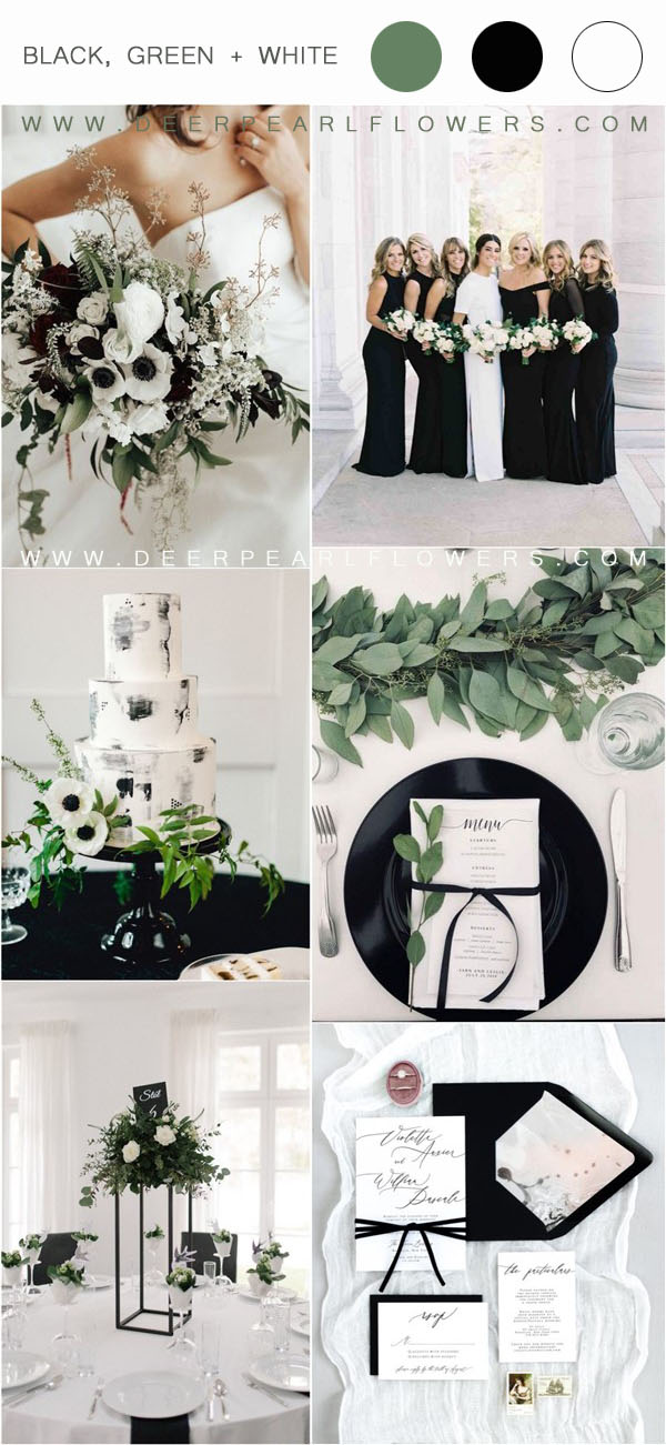 black green and white wedding color ideas3