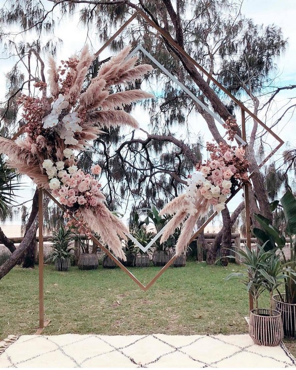 blush roses and pampas grass wedding arch
