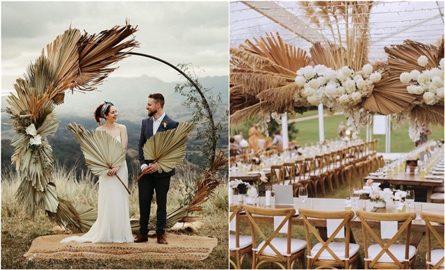 bobo pampas grass and tropical preserved leaves wedding decor ideas