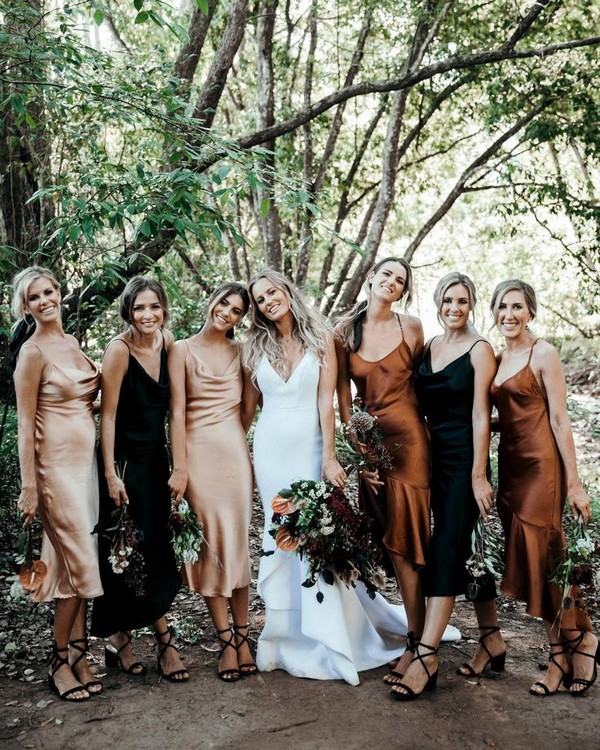 50 Wedding Instagram Captions, Puns & Quotes for 2025 8 boho fall silk slip bridesmaid dresses