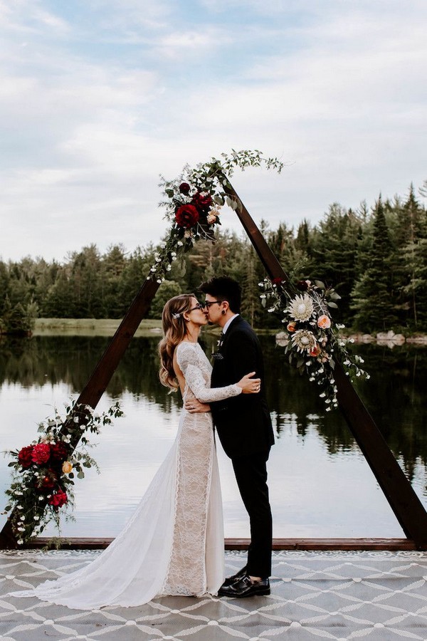 Gallery Boho Fall Triangle Wedding Arch Deer Pearl Flowers