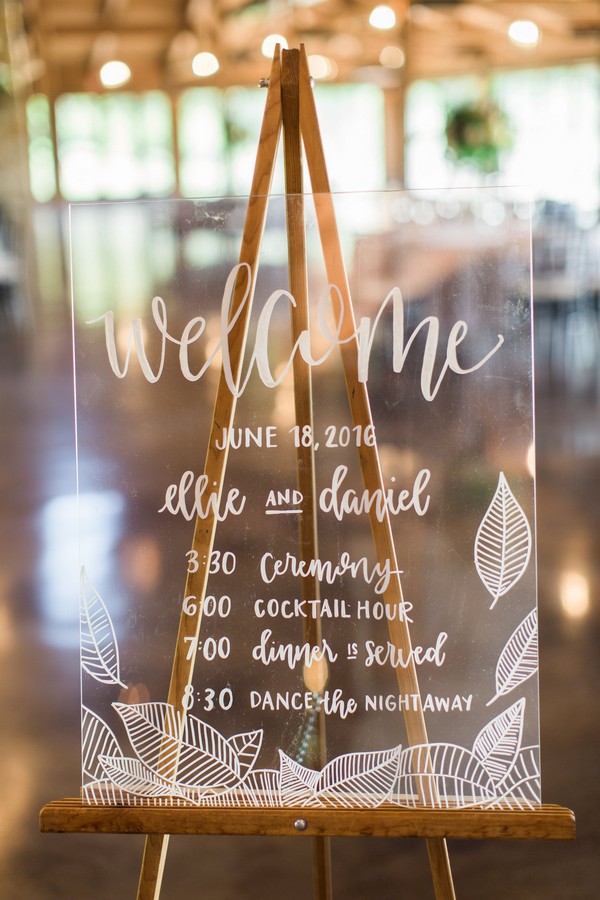 clear acrylic timeline wedding welcome sign