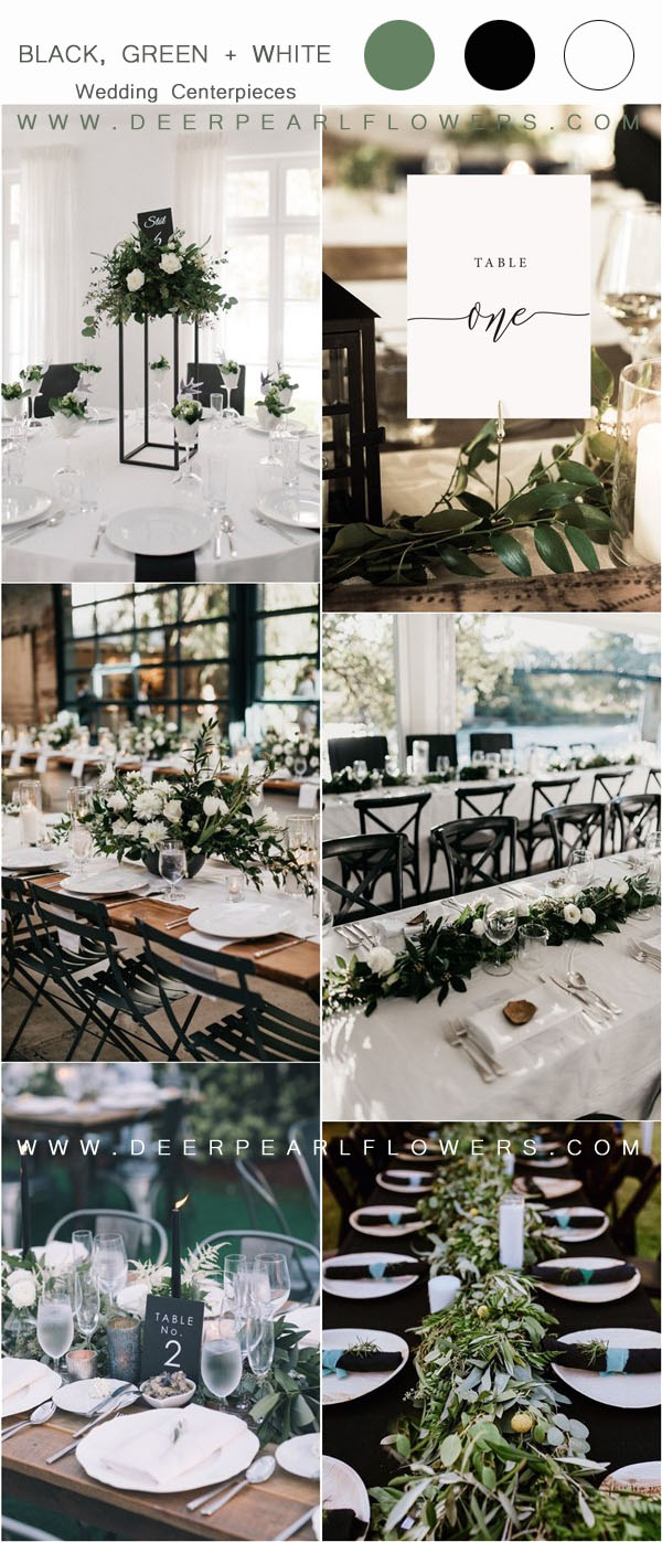 green black and white wedding centerpiece ideas