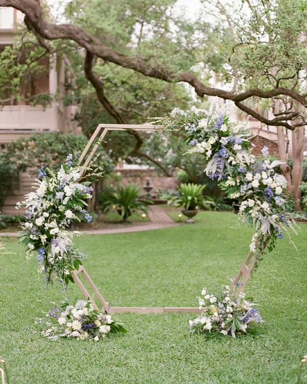 greenery and light blue geo wedding backdrop