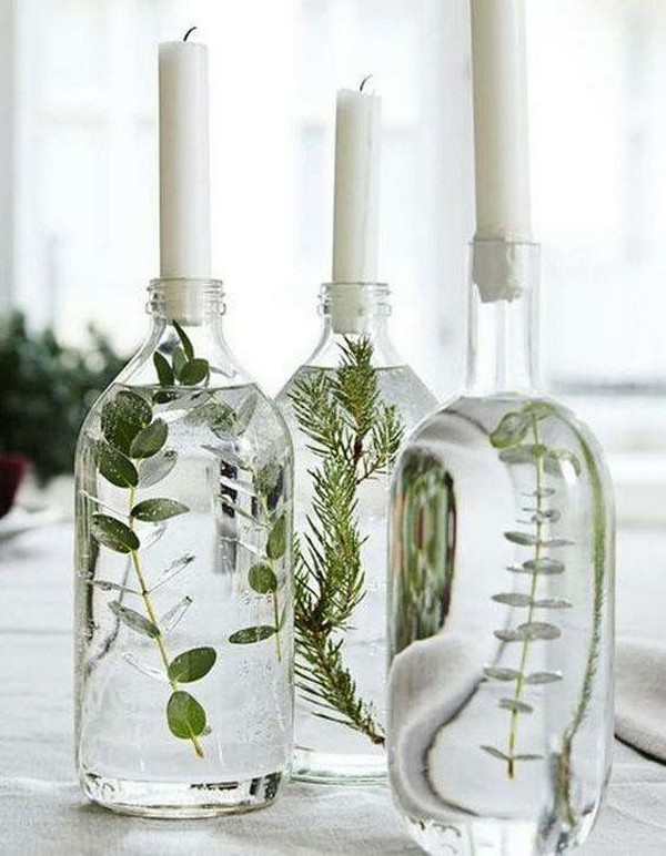 greenery in bottles wedding decor