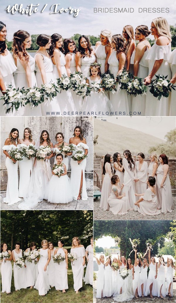 ivory white wedding color ideas - ivory white bridesmaid dresses