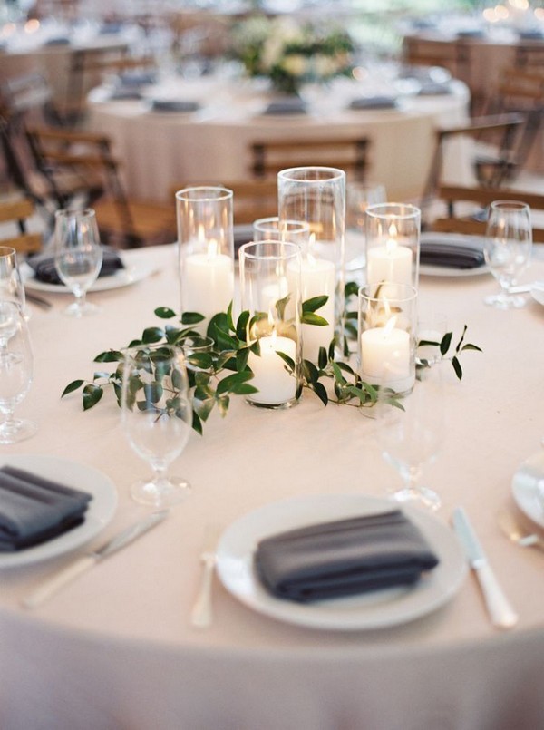 minimal greenery and candles wedding centerpiece