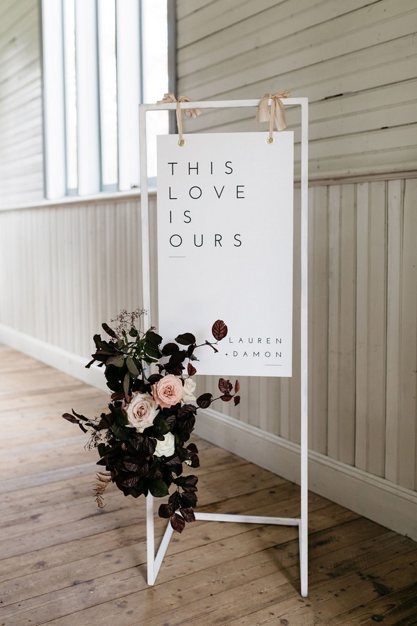 minimalist fall wedding welcome sign