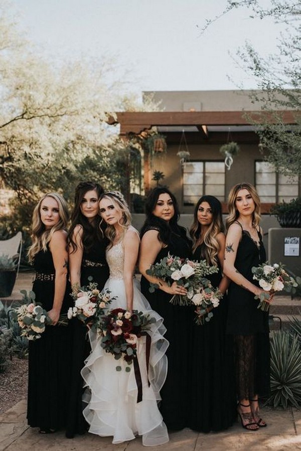 green and black bridesmaid dresses