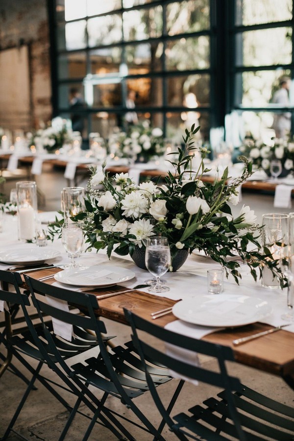 modern black and green wedding centerpiece