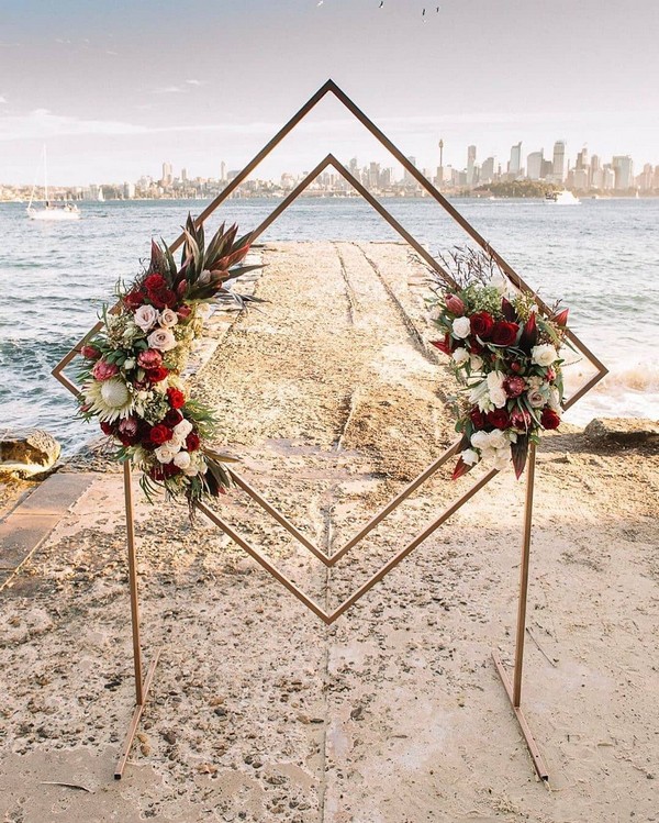 modern square burgundy fall wedding backdrop