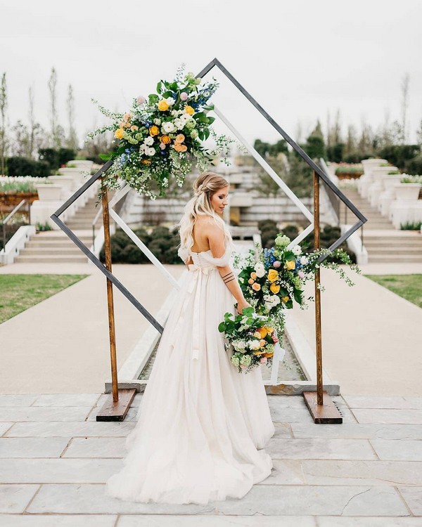 modern square greenery wedding backdrop