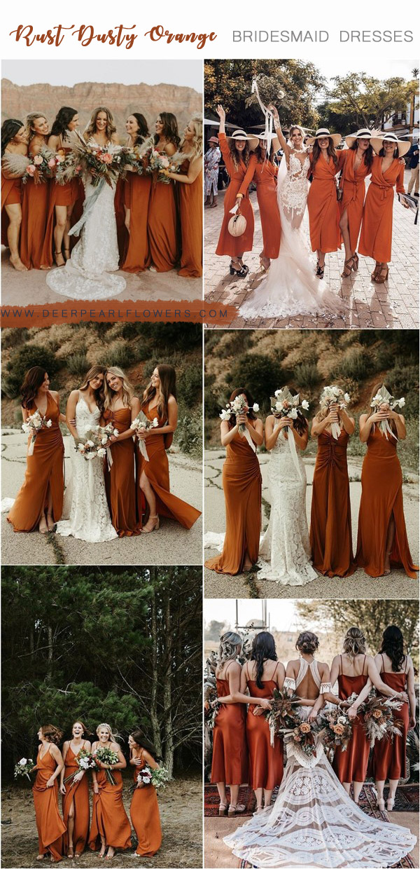 rust burnt orange dusty orange bridesmaid dresses