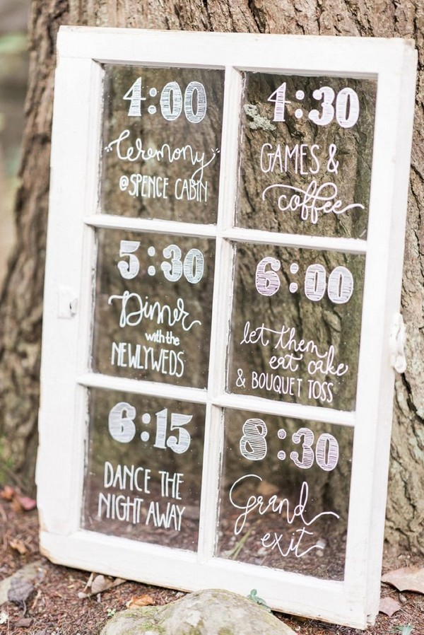 rustic window timeline wedding sign