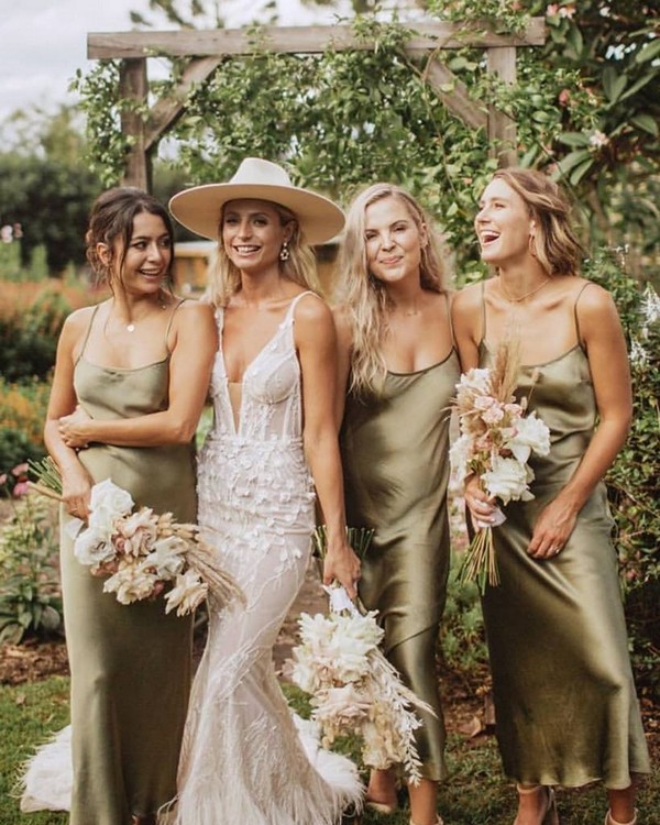 sage green silk slip bridesmaid dresses