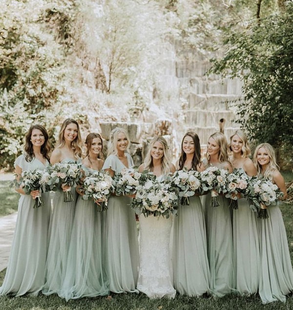 silver sage green bridesmaid dresses