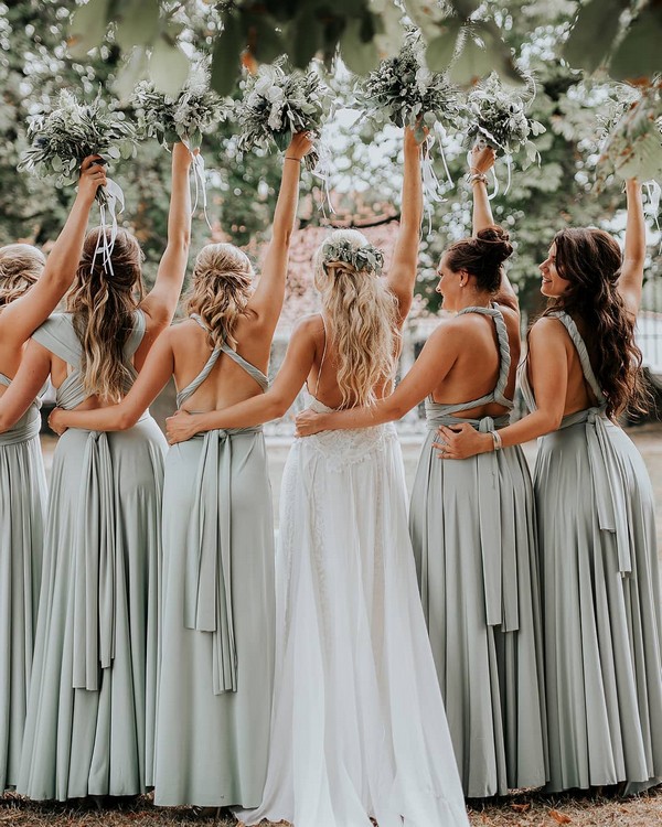 silver sage green bridesmaid dresses