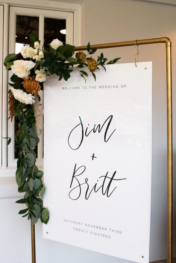 simple and modern wedding ceremony welcome sign