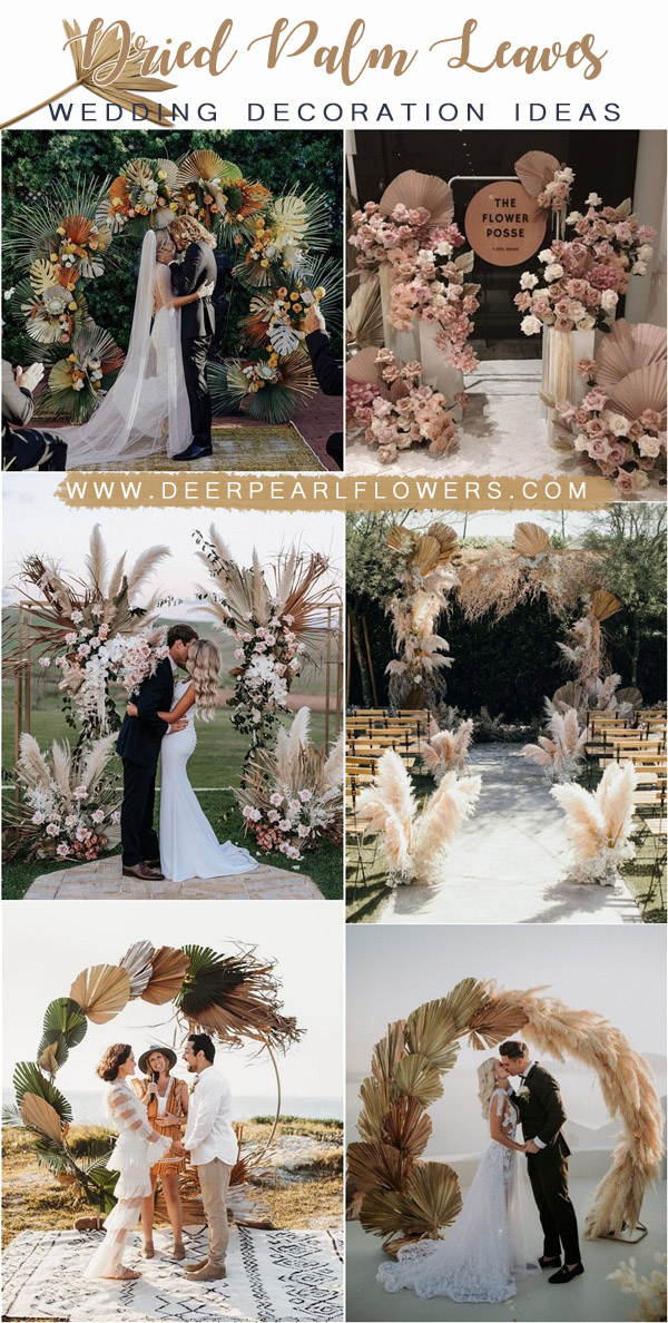 tropical dried palm leaves wedding backdrop ideas