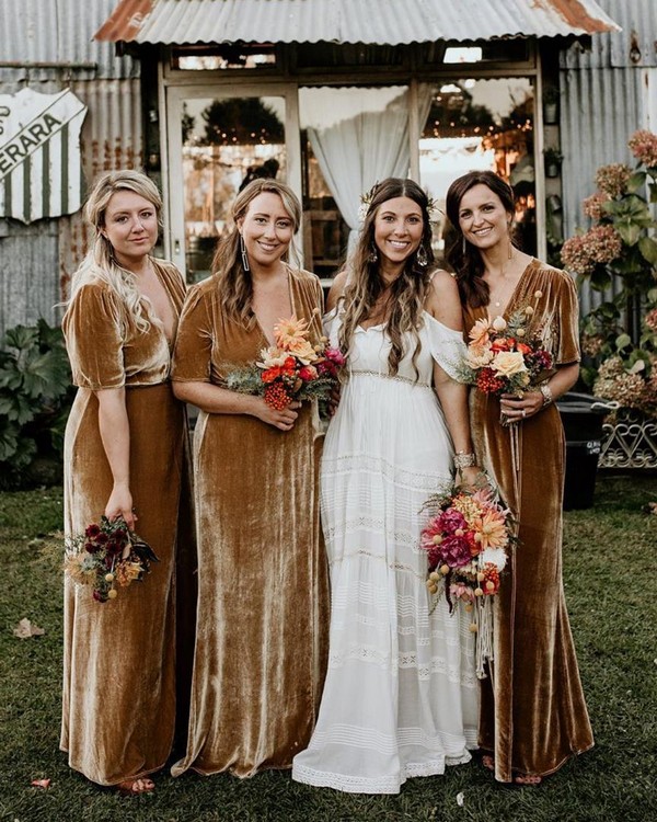 Top 10 Bridesmaid Dress Colors and Trends for 2025 12 velvet brown bridesmaid dresses
