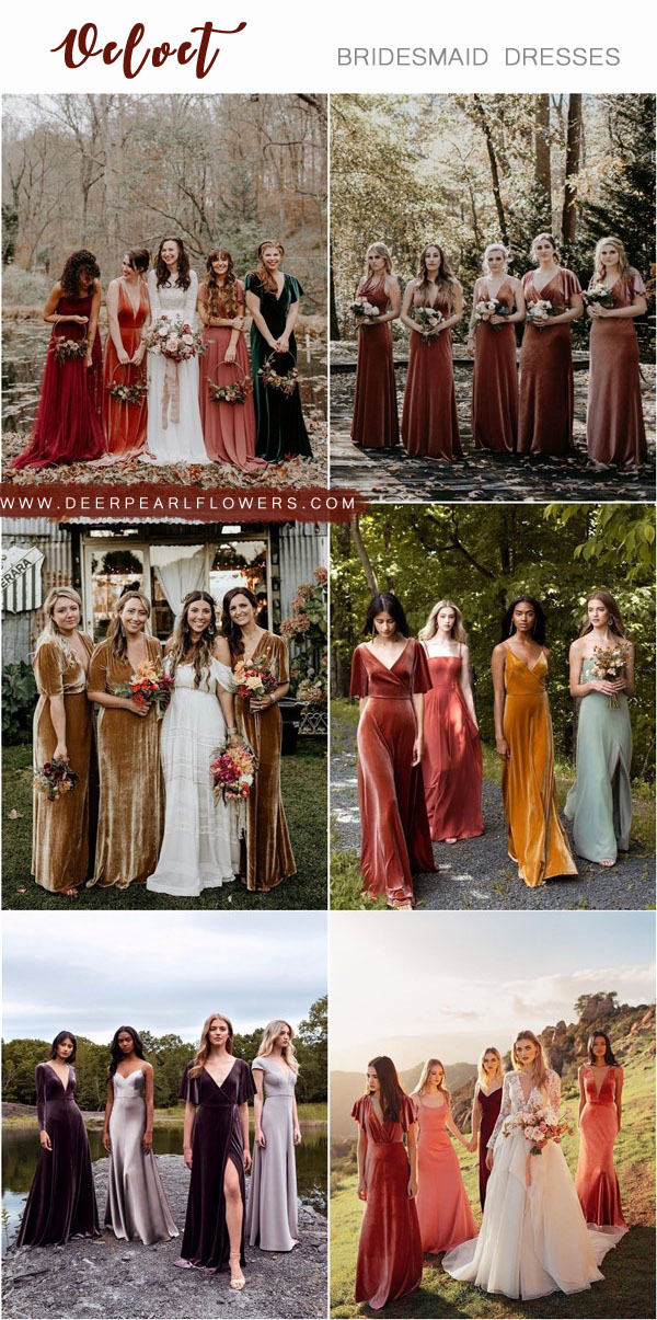 rust velvet bridesmaid dresses