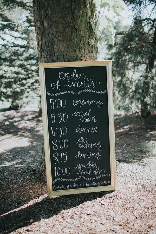 vintage chalkboard wedding sign with timeline