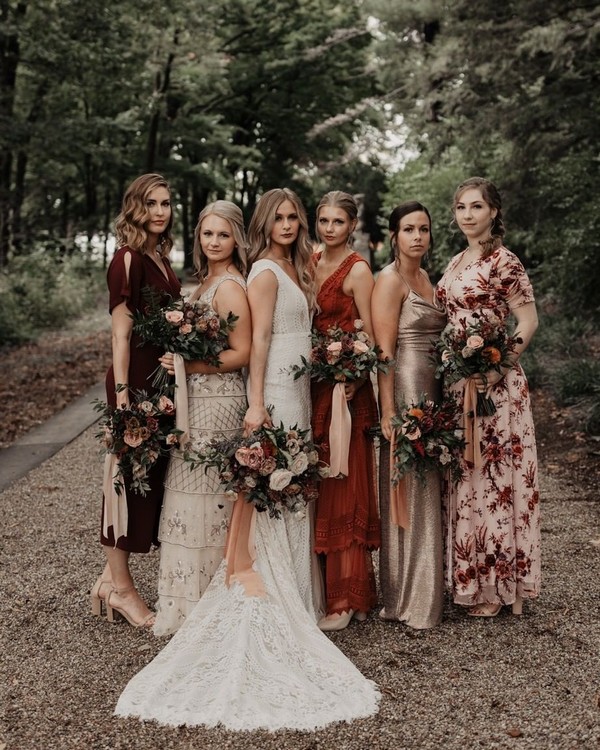 vintage fall mismatched bridesmaid dresses