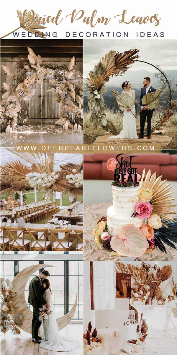 bobo pampas grass and tropical preserved leaves wedding decor ideas
