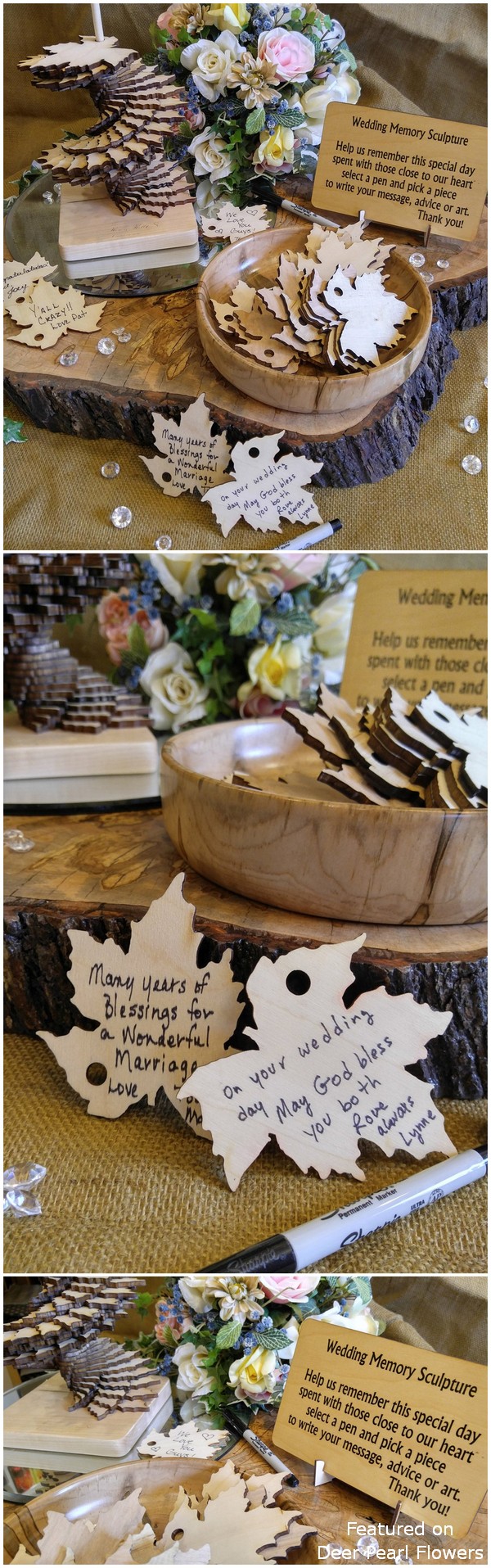 Memory Sculpture Natural Fall Leaves Wedding Guest Book