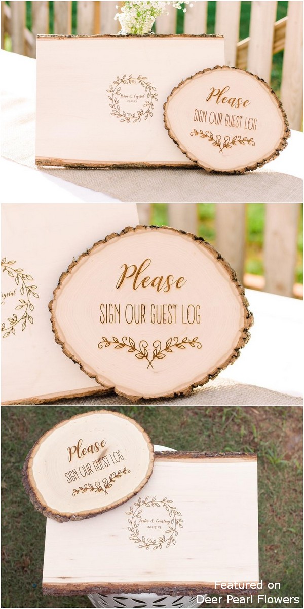 Rustic tree stump guest book and sign set
