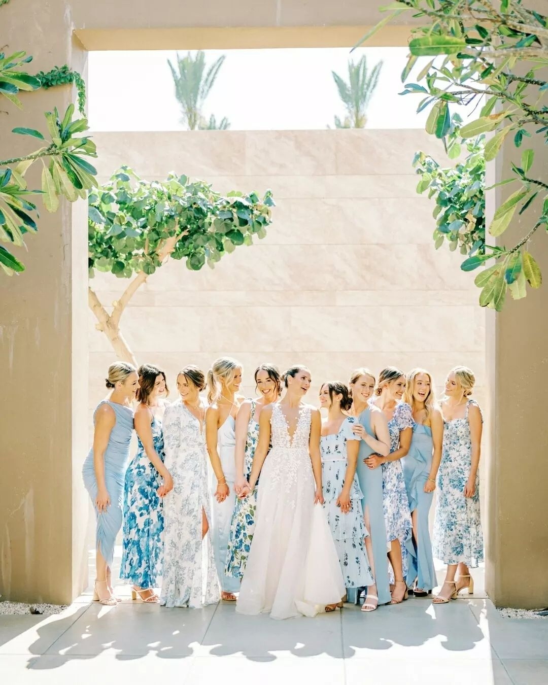 blue bridesmaid dresses mismatched flower printed
